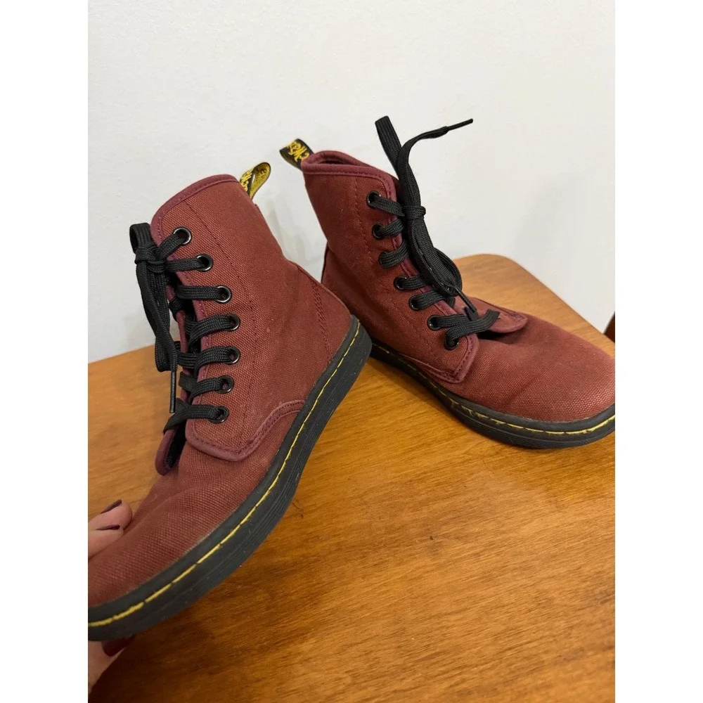 Dr.‎ Martens Kids Burgundy Canvas Lace Up Boots AirWair Maroon boot youth 5